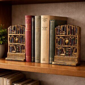 Vintage Brass Bookshelf Bookends Book Lover Library Decor Study Shelf Accent